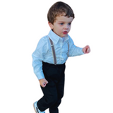 Boy's White and Black 4-Piece Formal Suit Set: Suspenders, Bow Tie & Dress Shirt