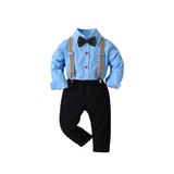 Boy's Blue 4-Piece Formal Suit Set: Suspenders, Bow Tie & Dress Shirt
